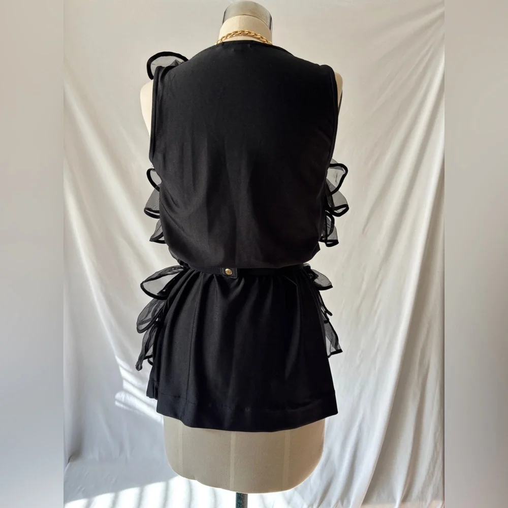 Black cascading ruffle party top M - Picture 6 of 8